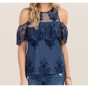 NWT Francesca's Navy Blakely Cold Shoulder Top